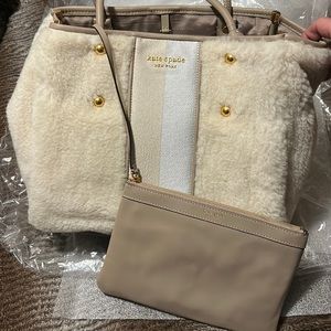 COPY - Kate Spade everything racing stripe faux shearling large tote